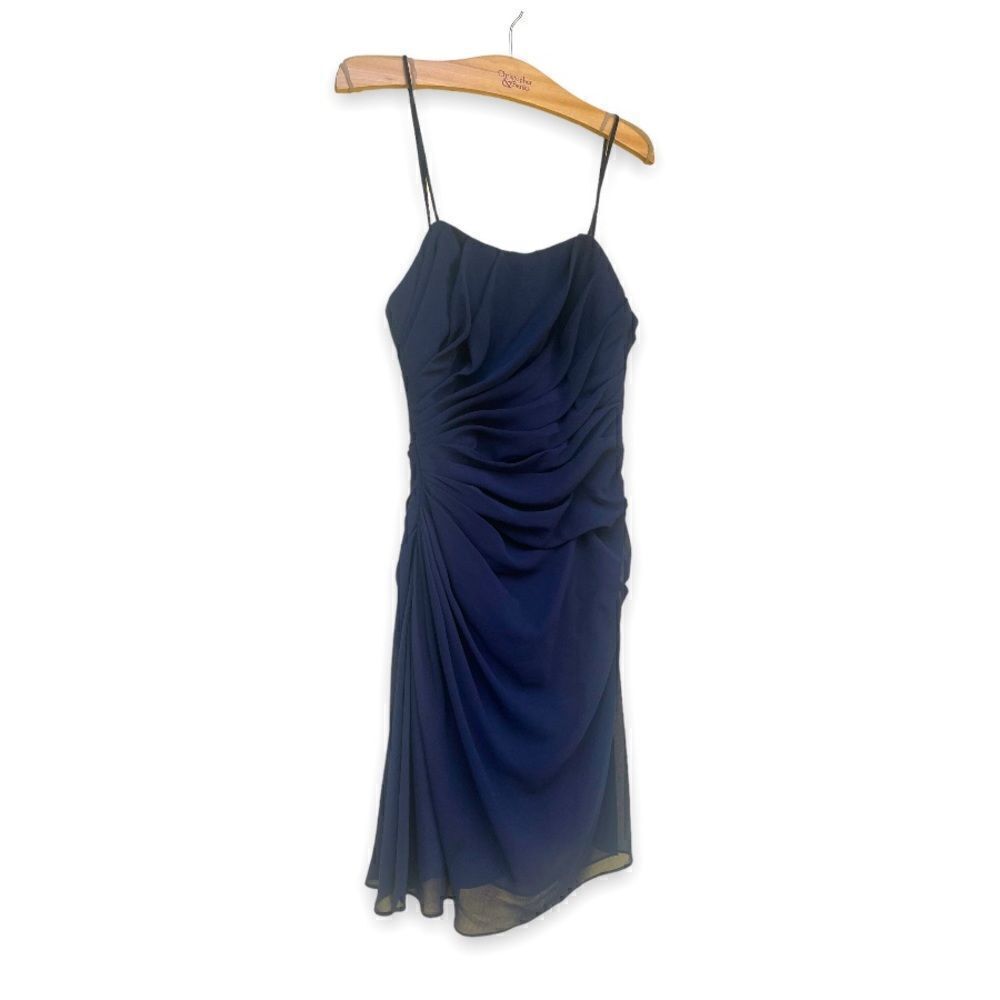 WTOO BY WATTERS | Navy Asymmetrical Ruched Cocktail Dress (Size 6)
